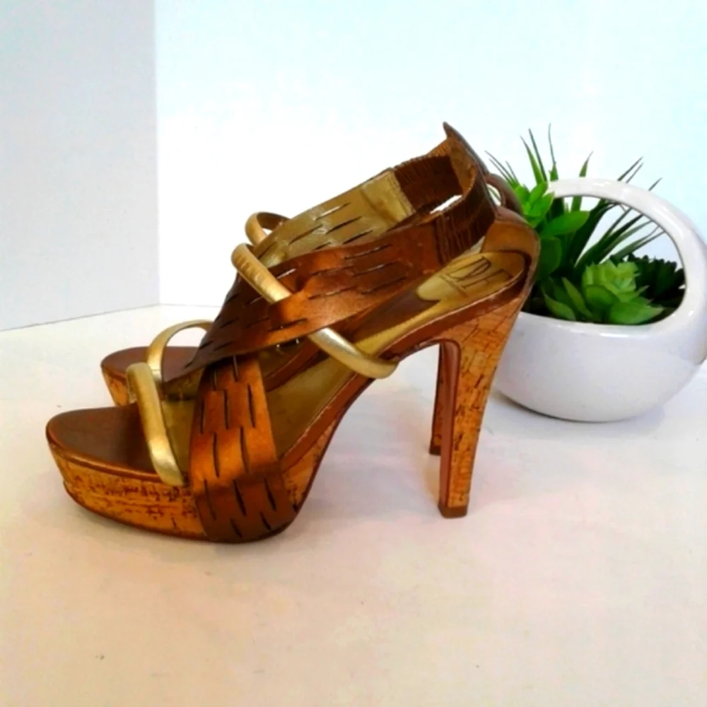 DVF metallic gold bronze leather sandals